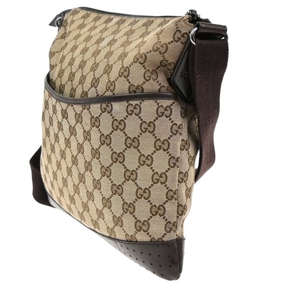 GUCCI Logo GG Pattern Crossbody Shoulder Bag Canvas Leather Brown SHW - Picture 14 of 16